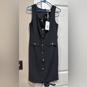 Grace Black Midi Dress with Gold Buttons